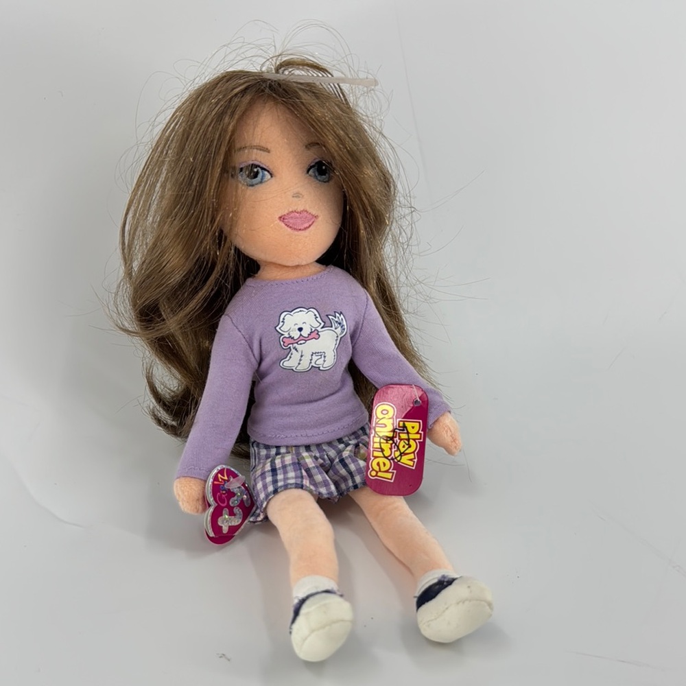 TY GIRLZ Preppy Paige Purple Doll with Brown Hair and Plaid Skirt 12 inches NWT